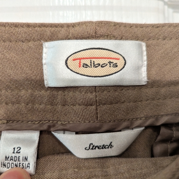 Talbots Women's Modern Dress Pants stretch Size 12 tan beige straight wide leg - Picture 5 of 8